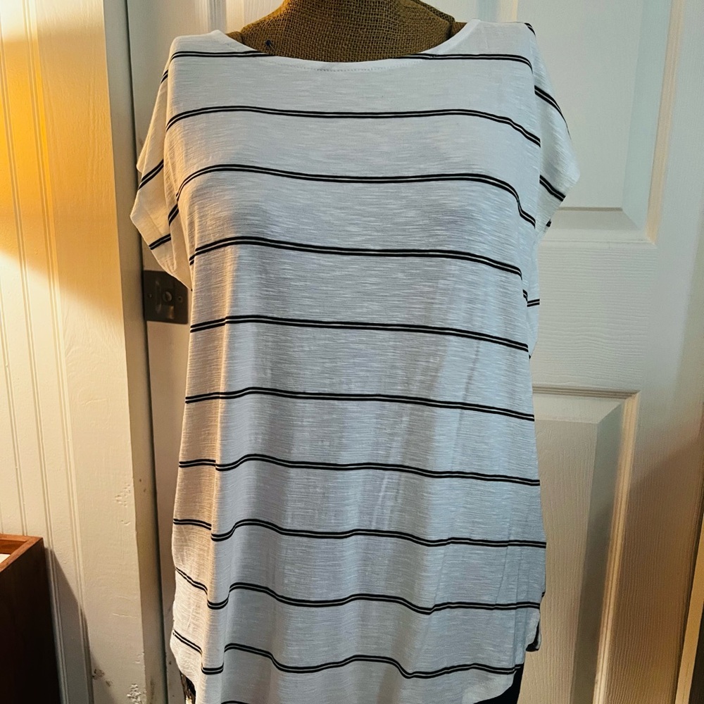 Women's Striped Short Sleeve Tee - White and Black
